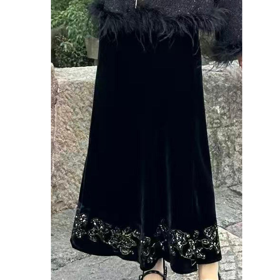 【猫七七】2025秋冬新款百搭丝绒半身裙Q58BQW5173