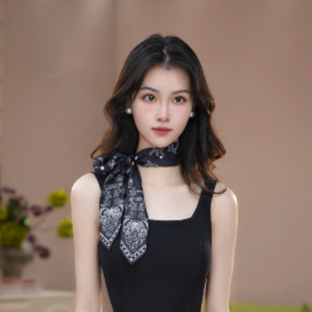 GIRDEAR/哥弟新款黑色短款百搭复古时尚气质设计感丝巾1800020