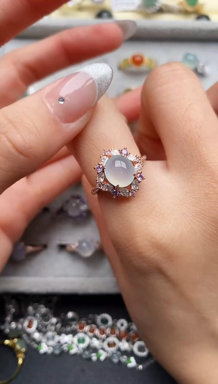 【闪购商品】翡翠戒指银S925镶嵌66666666+6