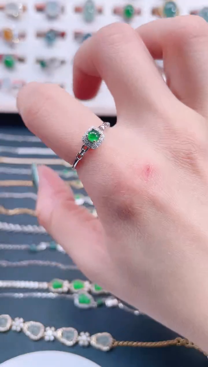 银S925镶嵌戒指翡翠天然翡翠