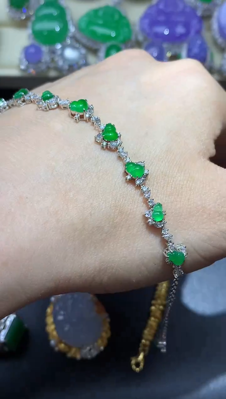 18K金镶嵌手链翡翠604-中国好珍宝