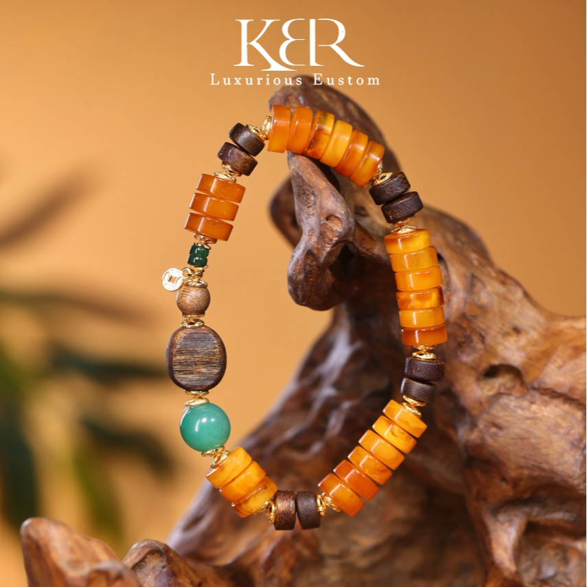 高定新款天然A货翡翠蜜蜡沉香手串KBR0726001