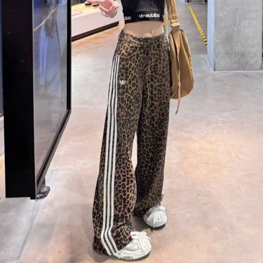 adidas阿迪达斯 三叶草新款豹纹欧若风休闲时尚阔腿长裤 KA2680