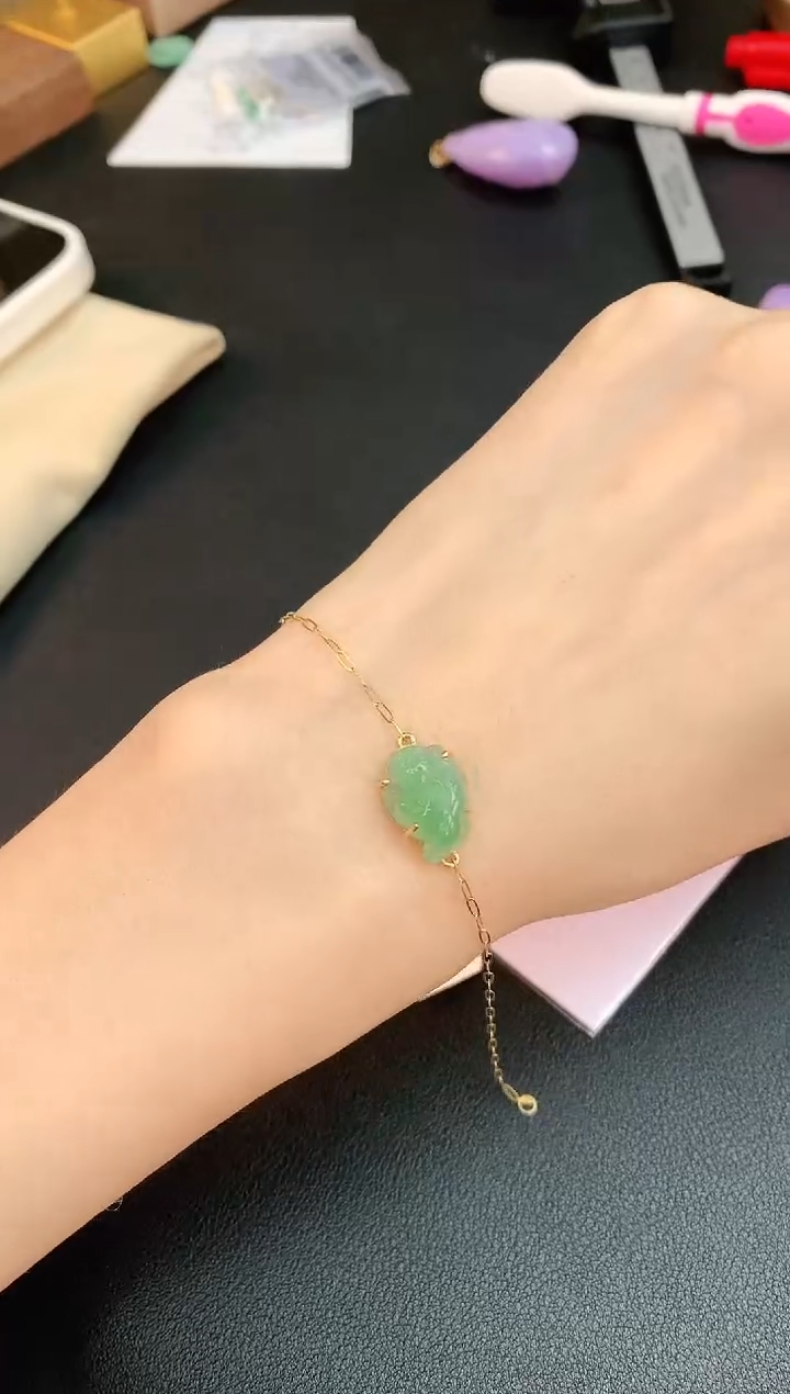 【闪购商品】翡翠手链18K金镶嵌赠礼盒证书 小君