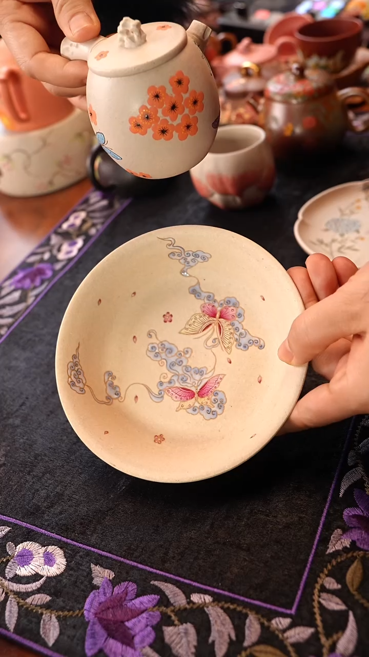 茶壶紫砂白玉段珐琅壶承