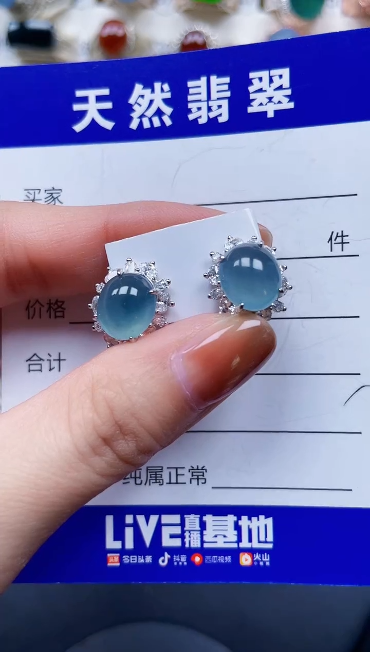 银S925镶嵌翡翠耳饰615