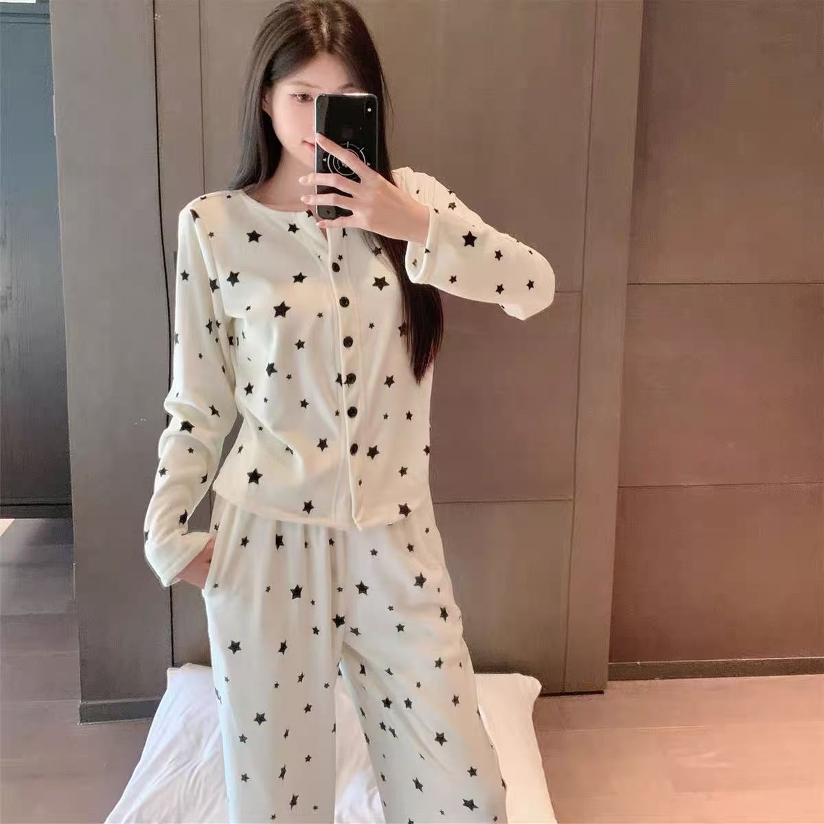 Sifuma/斯服玛《星星点点》秋冬睡衣女外出洋气出门款长袖海岛绒