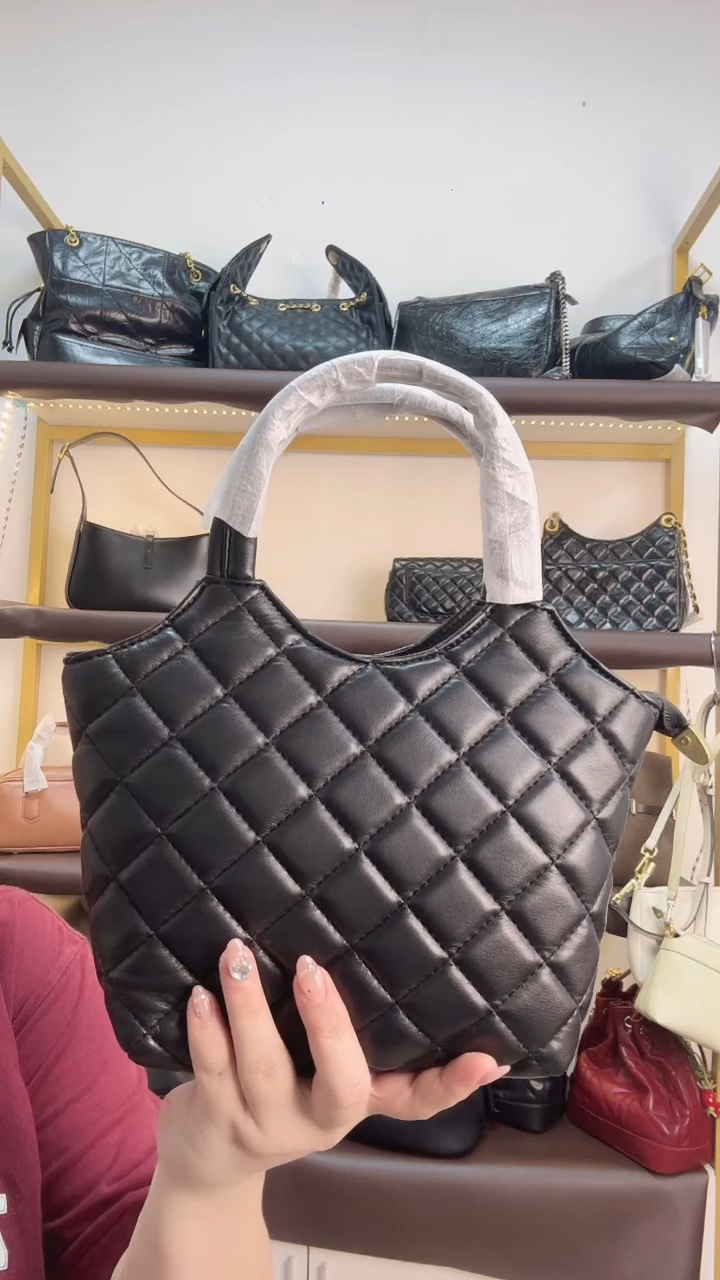 羊皮（革）菱格斜跨手提包杨黑色