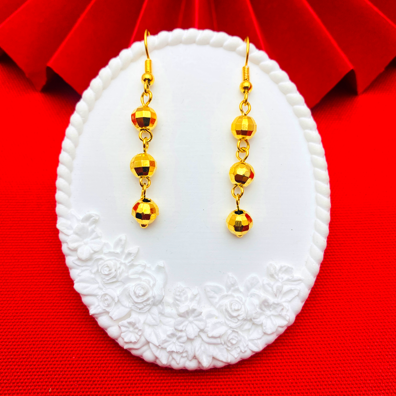 铜合金耳饰 【三珠转运耳环】优雅气质耳坠精美女士长款耳环时尚