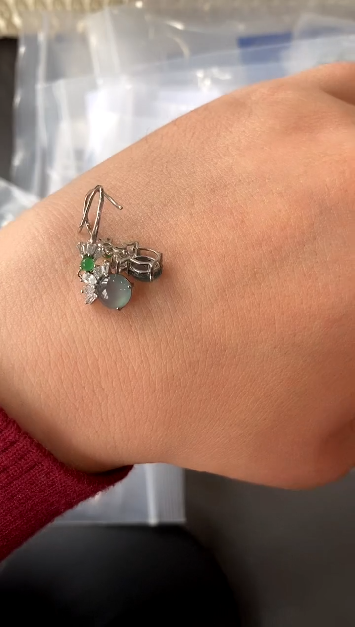 【闪购商品】翡翠耳饰银S925镶嵌买断价