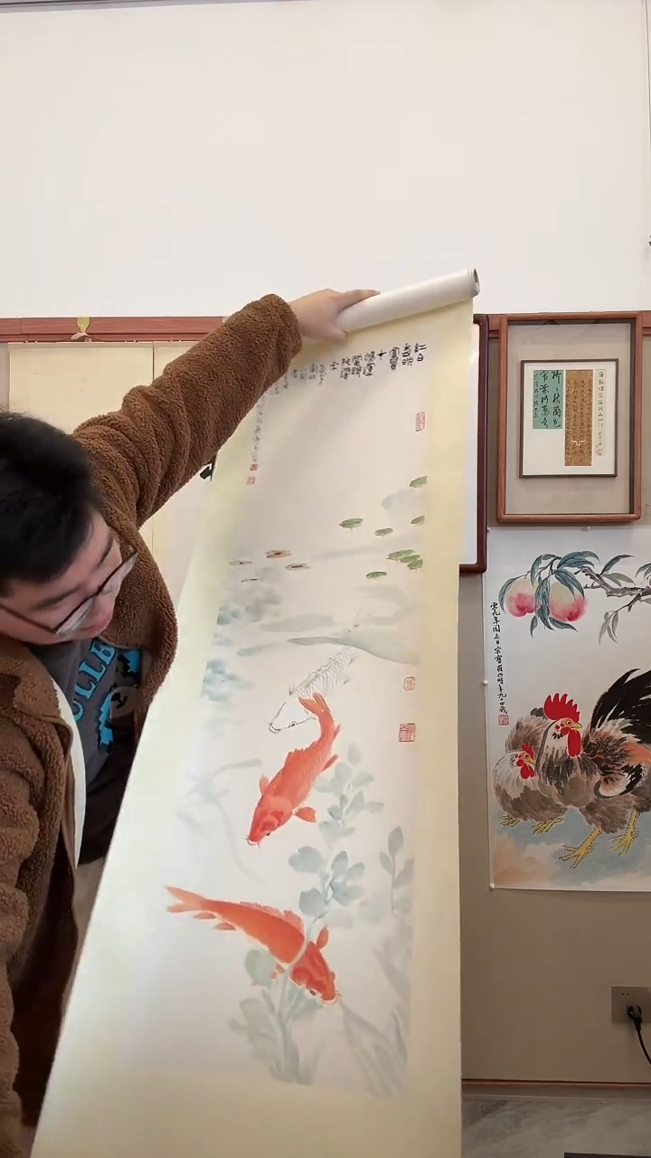 国画我****！j汪老师国画卷轴一件