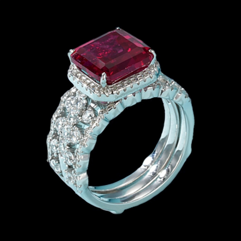 925银戒指 时尚精品培育红宝银戒指515-1