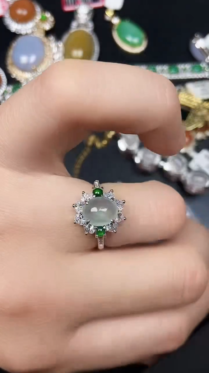 银S925镶嵌戒指翡翠2290