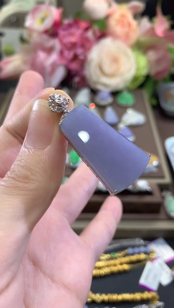 吊坠(不含链)18K金镶嵌翡翠秋日珠宝W112紫货有色差