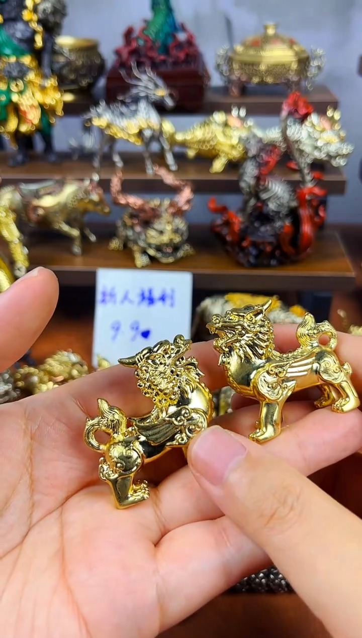 麒麟一对黄铜摆件实心