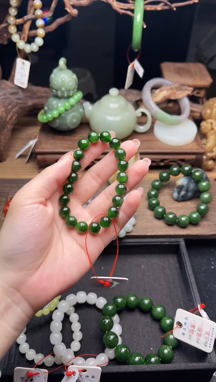 手串未镶嵌和田玉卡10俄七碧玉 圆珠9012830