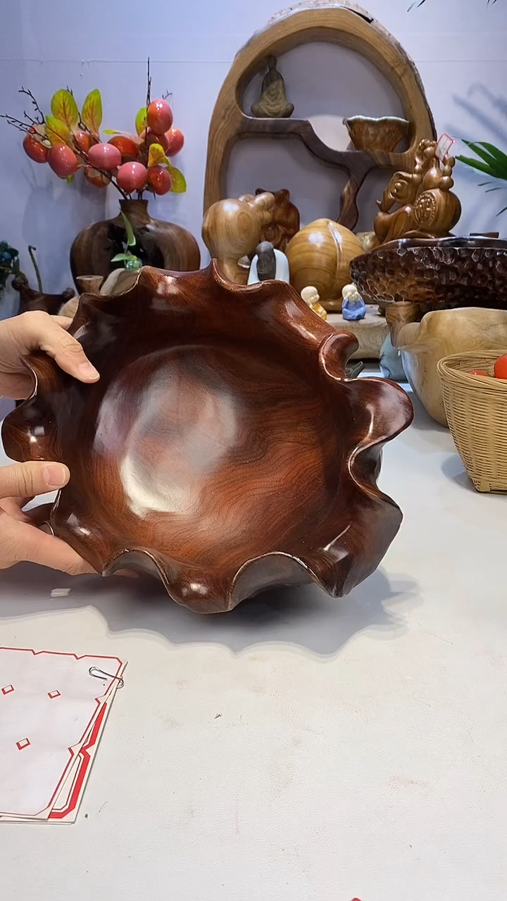 【闪购商品】香樟木A16红樟荷叶果盆/尺寸29*22*12