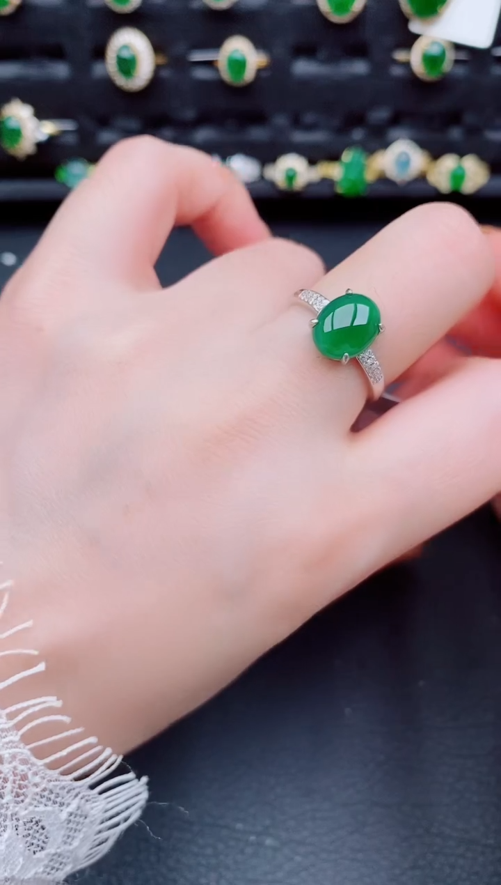 【闪购商品】翡翠戒指银S925镶嵌天然a货翡翠178