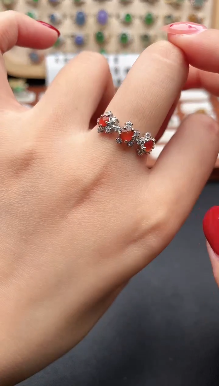 银S925镶嵌戒指翡翠一物一证一礼盒