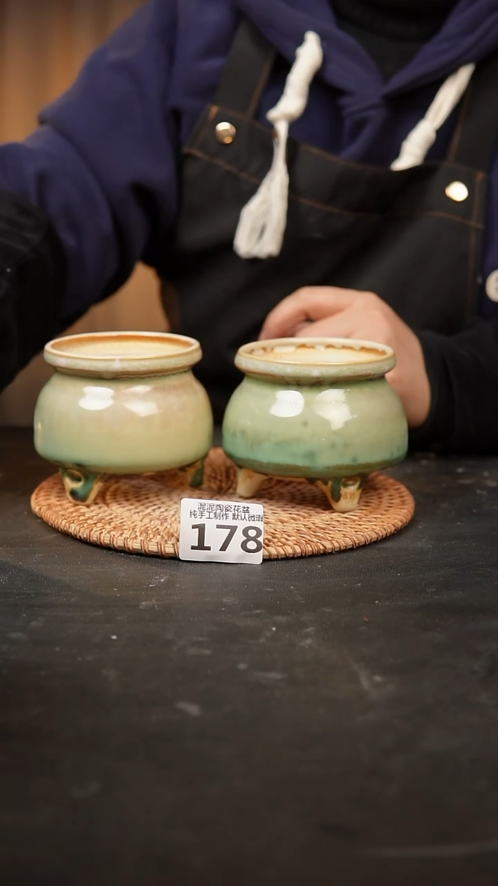 【闪购商品】瓷片178泥泥手工花盆口7-8高7-8