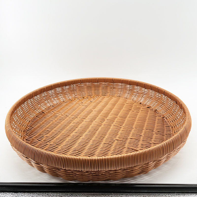 A177棕色圆形中式轻奢馒头收纳框大晒框手工编织干辣椒笋蘑菇簸箕