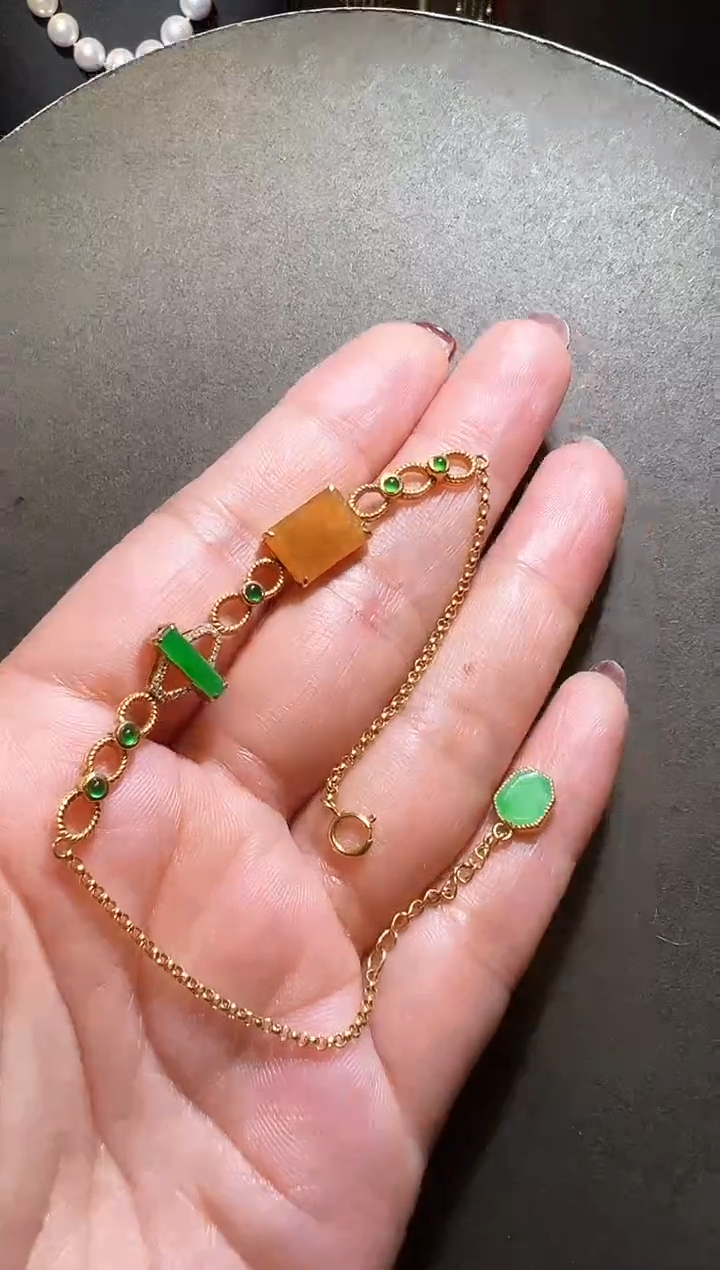 【闪购商品】翡翠手链18K金镶嵌黄翡手链