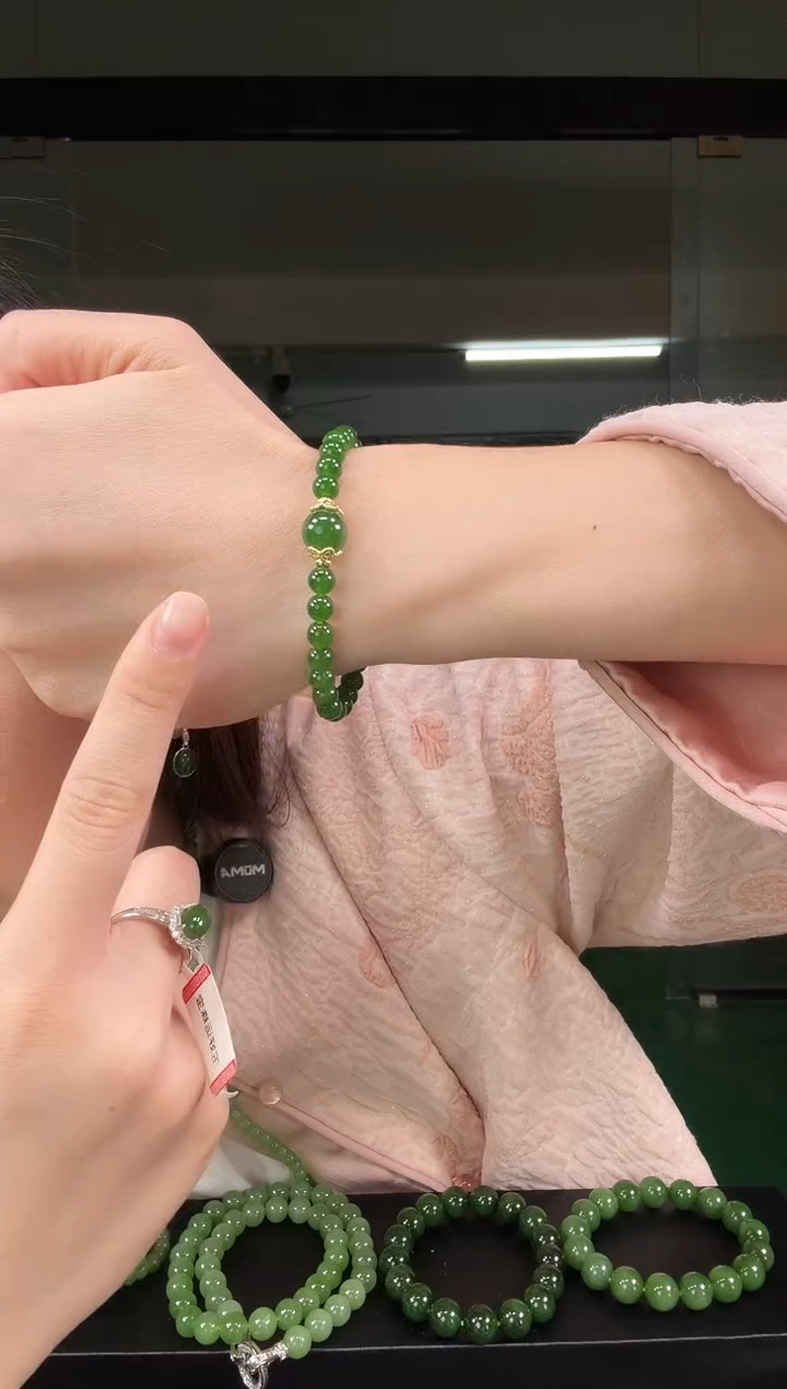 未镶嵌手串和田玉（碧玉）碧玉6mm菠菜绿手串（无矿点）