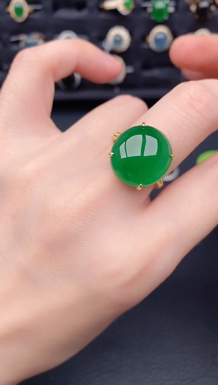 银S925镶嵌戒指翡翠天然a货翡翠245