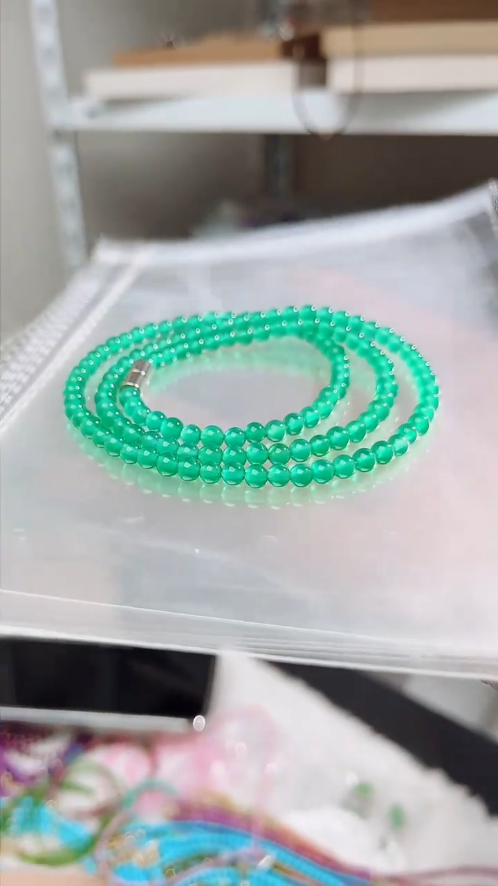 银S925镶嵌手链绿水晶三圈圆99