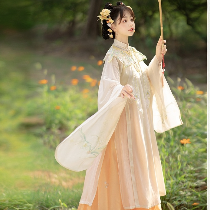 【蝶羽】新款明制立领斜襟长衫马面裙刺绣云肩超仙汉服女夏