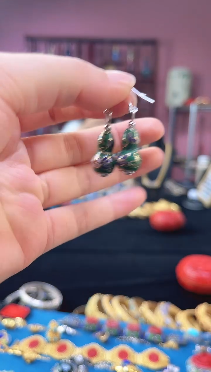 非遗技艺 景泰蓝葫芦耳饰 绿