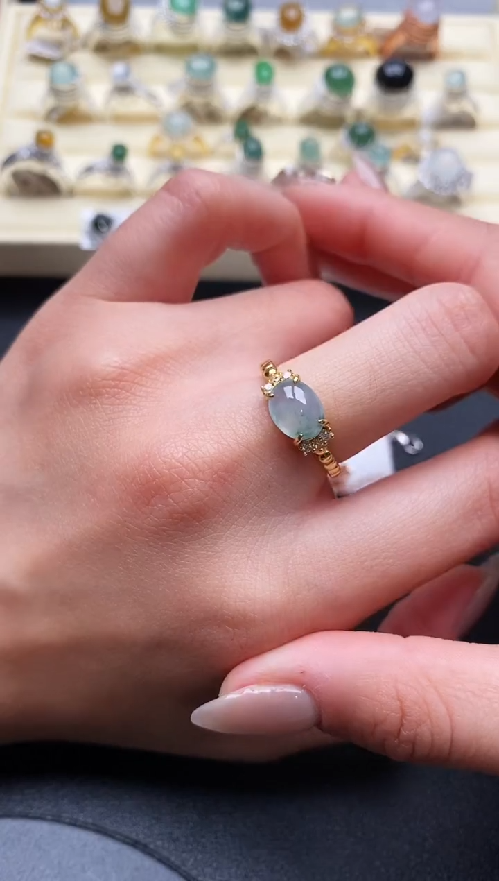 【闪购商品】翡翠戒指银S925镶嵌缅甸翡翠3   7+3