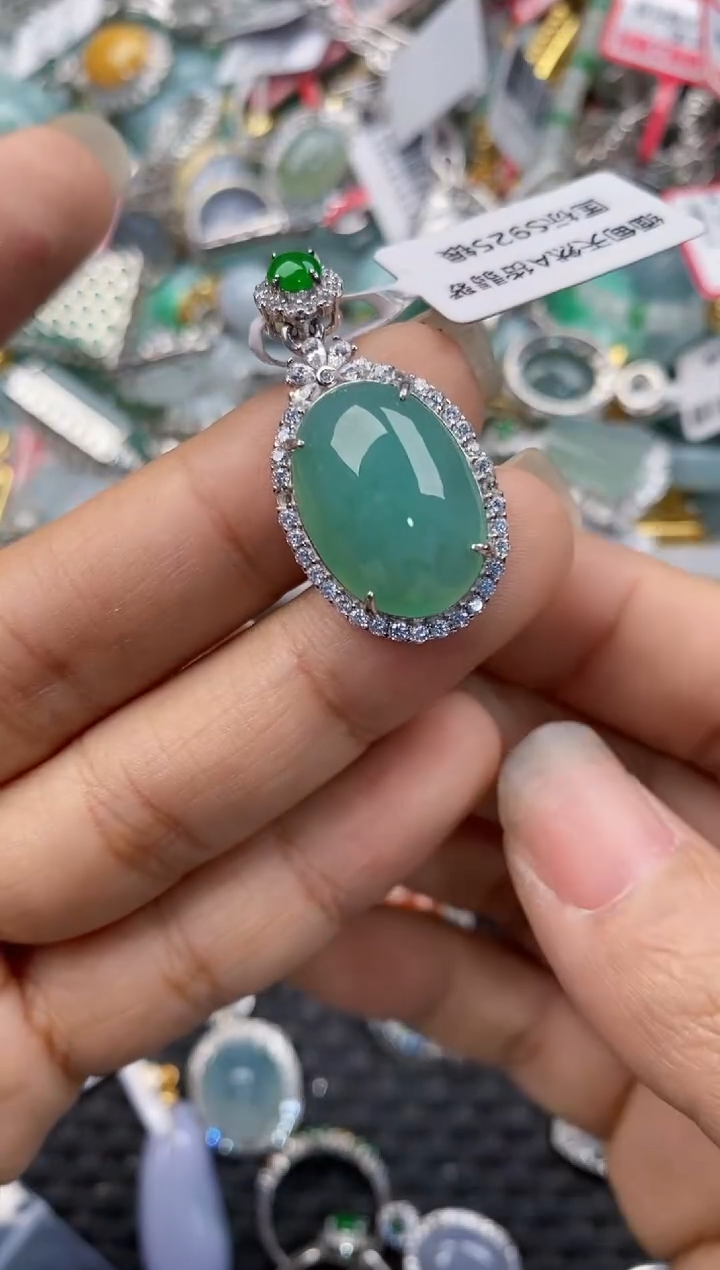 银S925镶嵌戒指翡翠666----9
