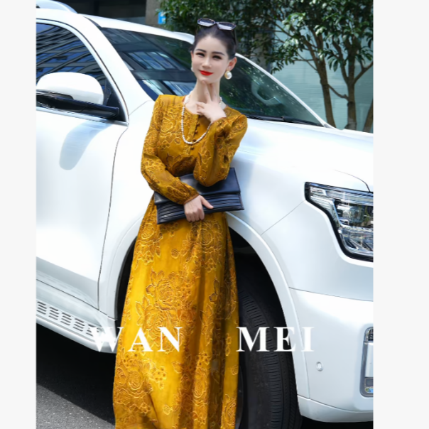 【渣渣推荐】金影长裙 精品时尚提花收腰显瘦H580496E女115cm 260g