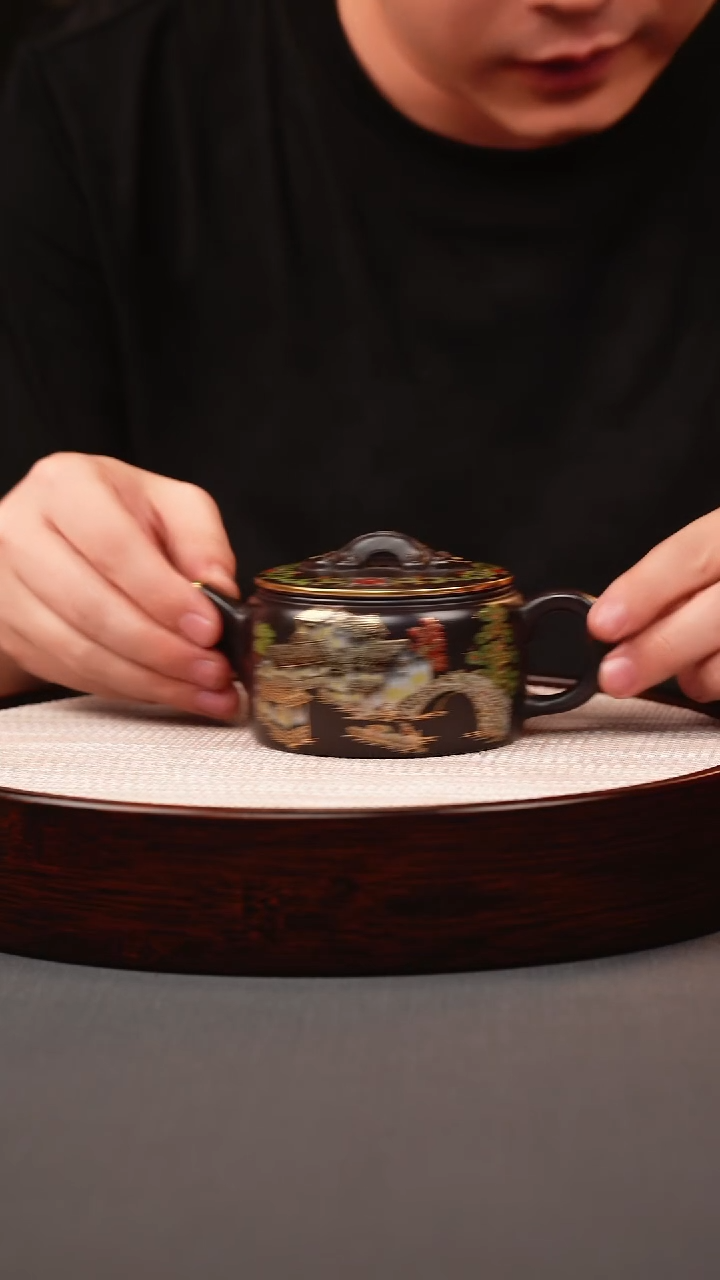 茶壶紫砂石黄珐琅彩忆江南汉瓦