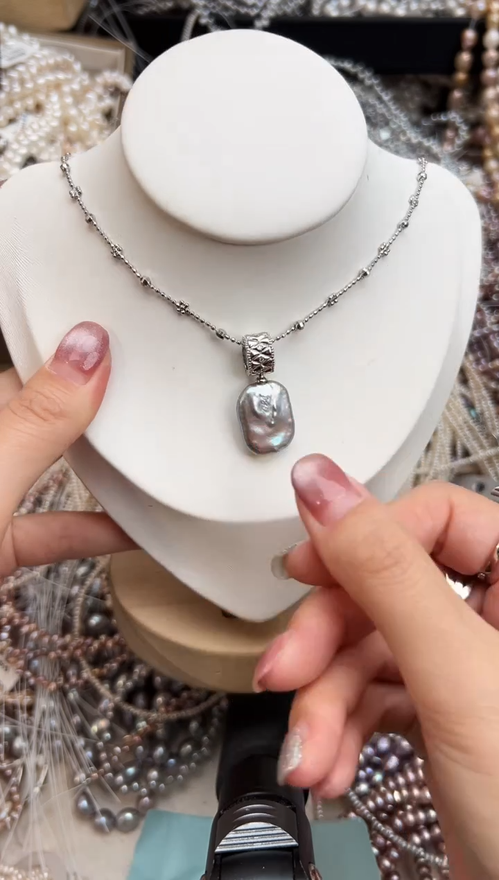 未镶嵌福利淡水珍珠灰色*平安扣*万能扣（配项链）