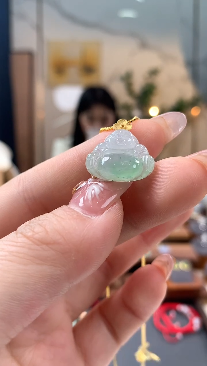 【闪购商品】翡翠吊坠(不含链)18K金镶嵌甜甜圈