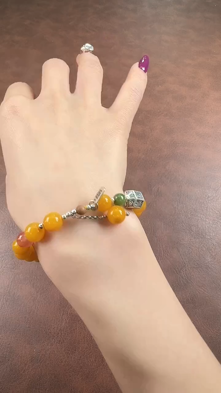 手链琥珀足银镶嵌  B6431 多样性发货其一