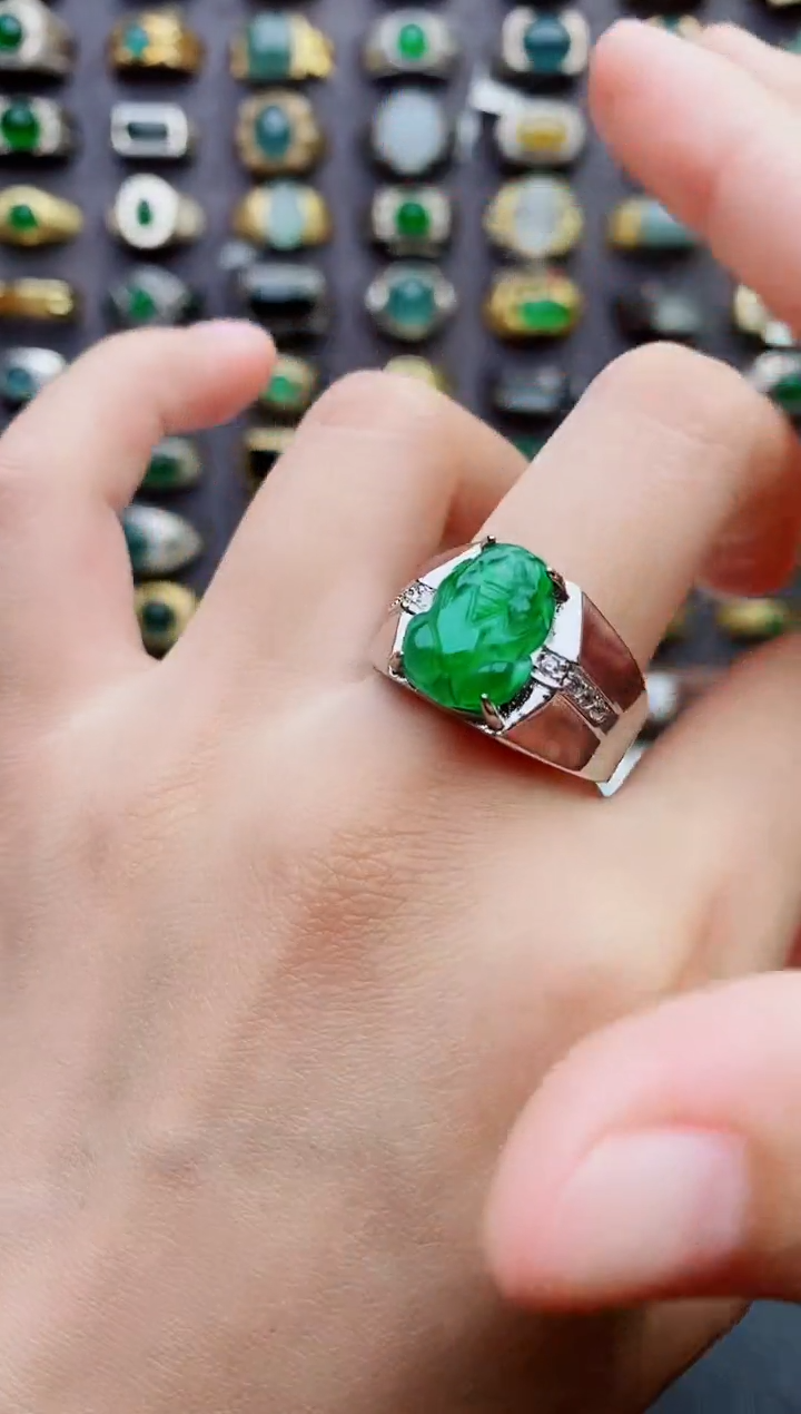 翡翠戒指未镶嵌天然翡翠男戒