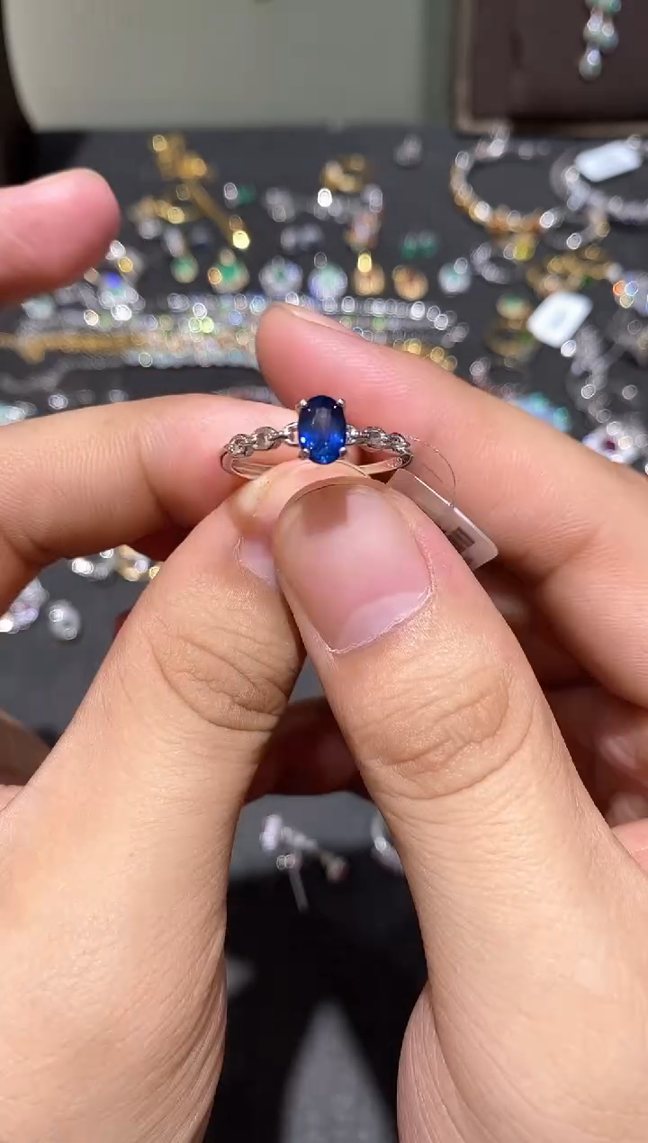 戒指蓝宝石银S925镶嵌戒指