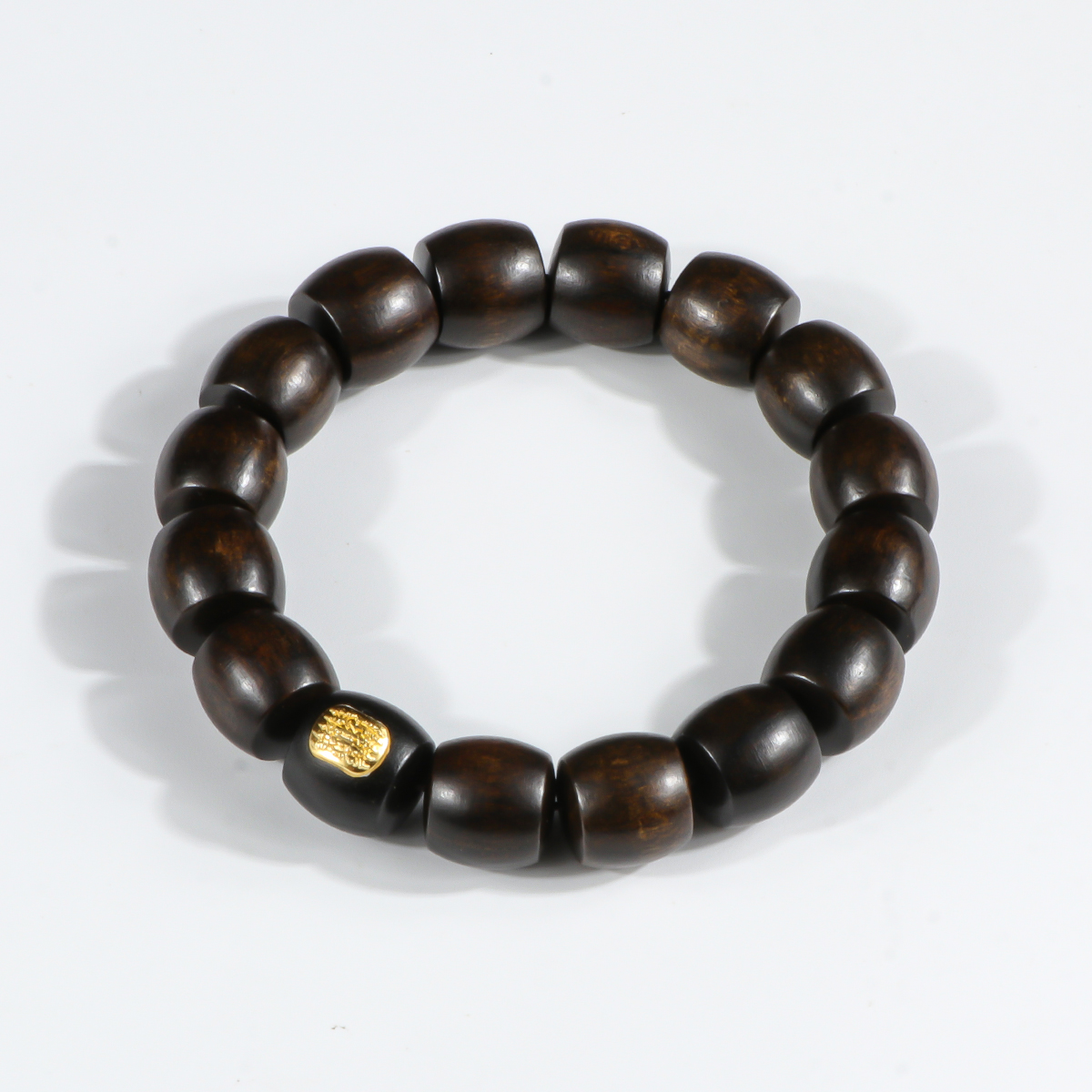 增香沉香木直切1.4镶嵌五条经文玩手串-S1246-1（无礼盒）