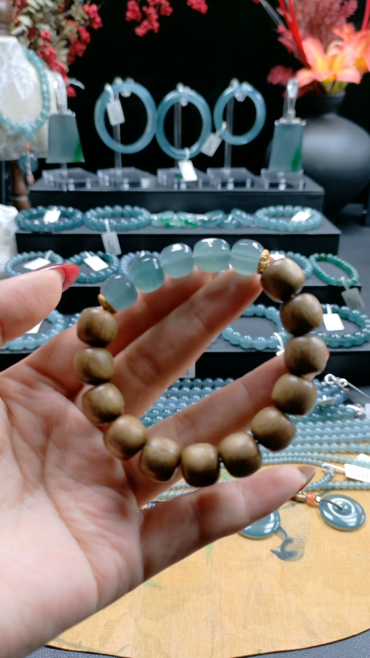 未镶嵌手串翡翠12mm冰种蓝水八棱珠DIY手串