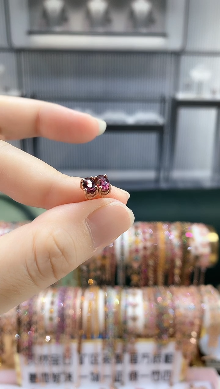 银S925镶嵌耳钉碧玺55555555555