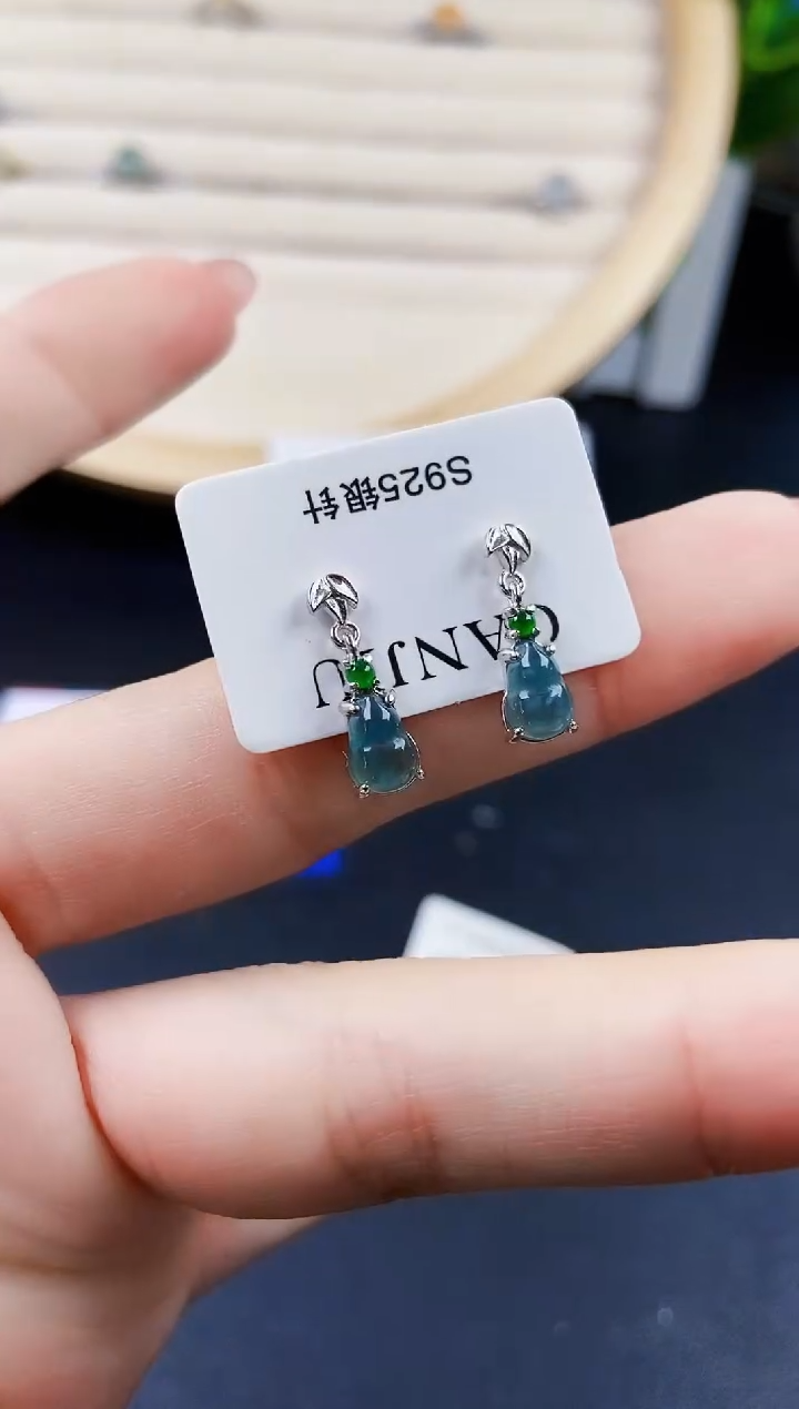 【闪购商品】翡翠耳饰银S925镶嵌120120120