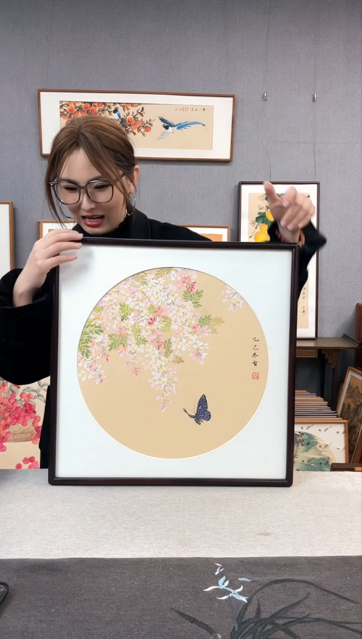 【闪购商品】国画闫冬雪-手绘带框作品-52*52-