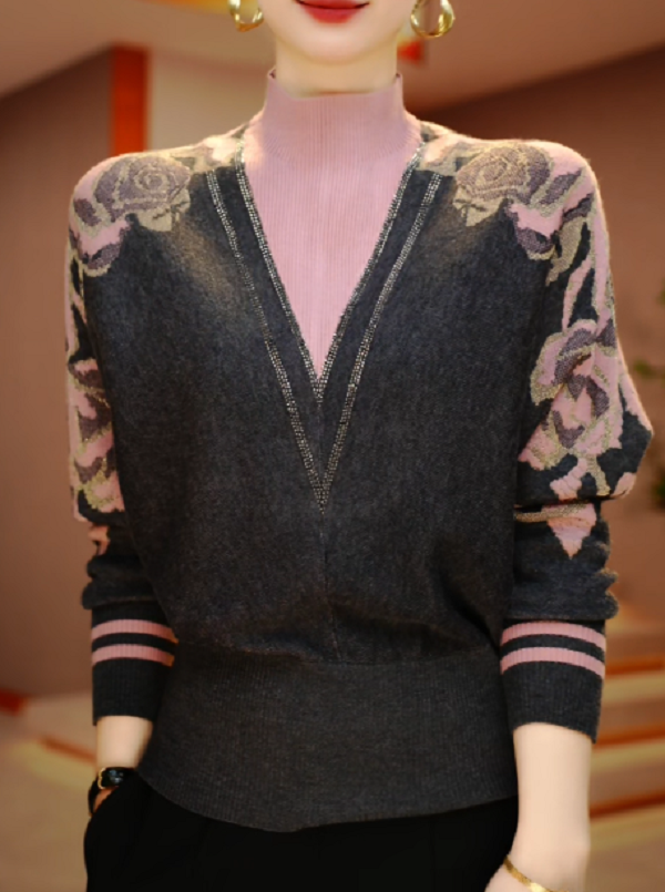 玫瑰佳人-新款高级感洋气时尚百搭显瘦圆领针织上衣