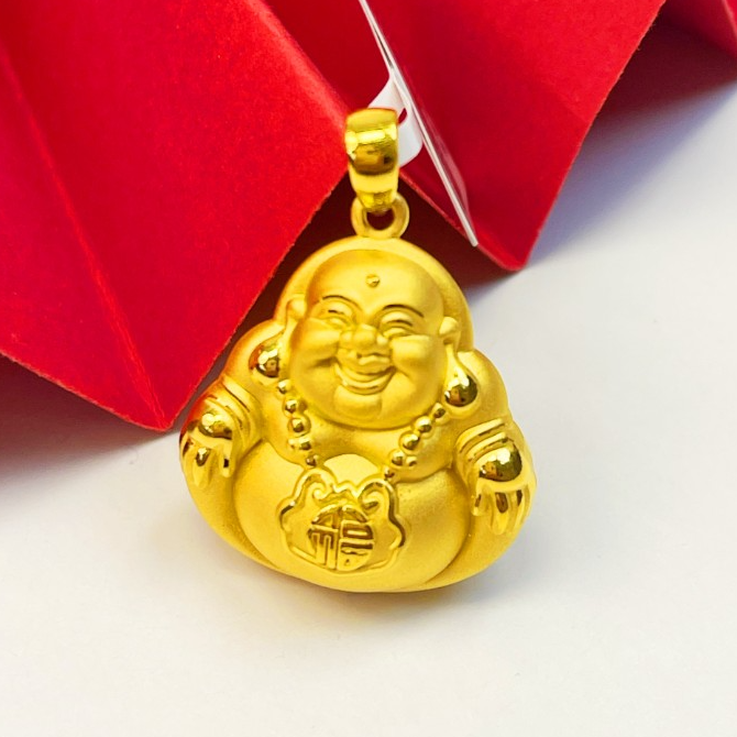 姐妹黄金 足金999古法磨砂福字弥勒佛公黄金吊坠
