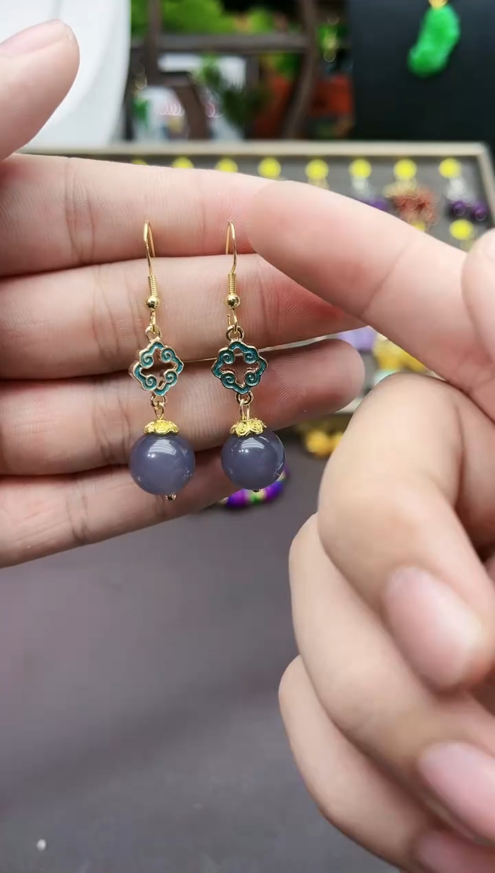 【闪购商品】玛瑙/玉髓耳饰银S925镶嵌327烟灰