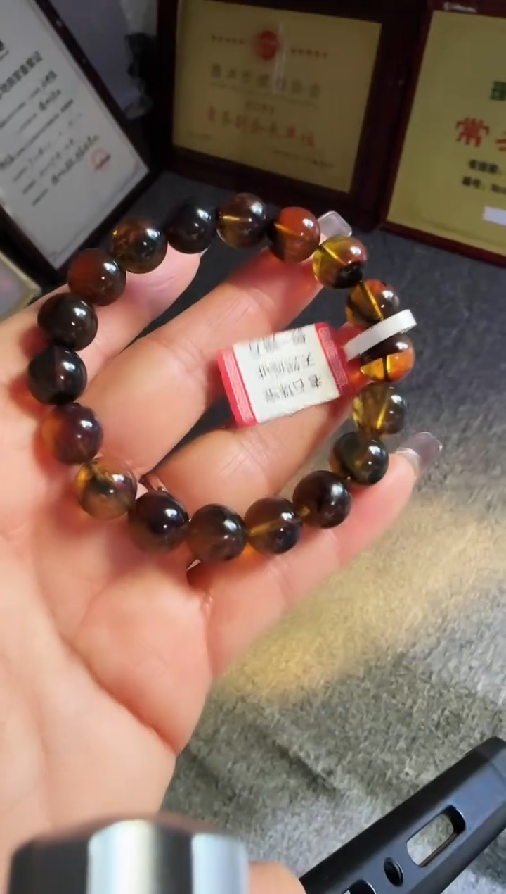 手串琥珀未镶嵌#24缅甸琥珀星际蓝翁珀手串10mm
