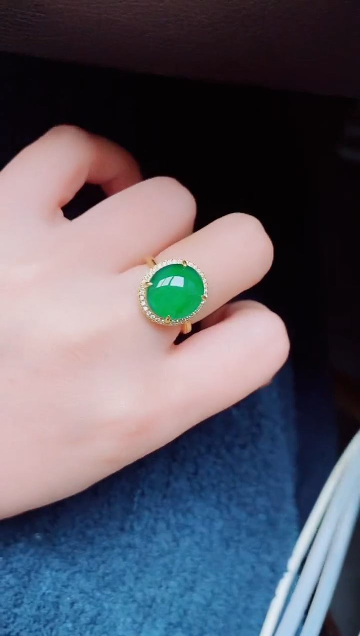 【闪购商品】翡翠戒指银S925镶嵌天然a货翡翠990
